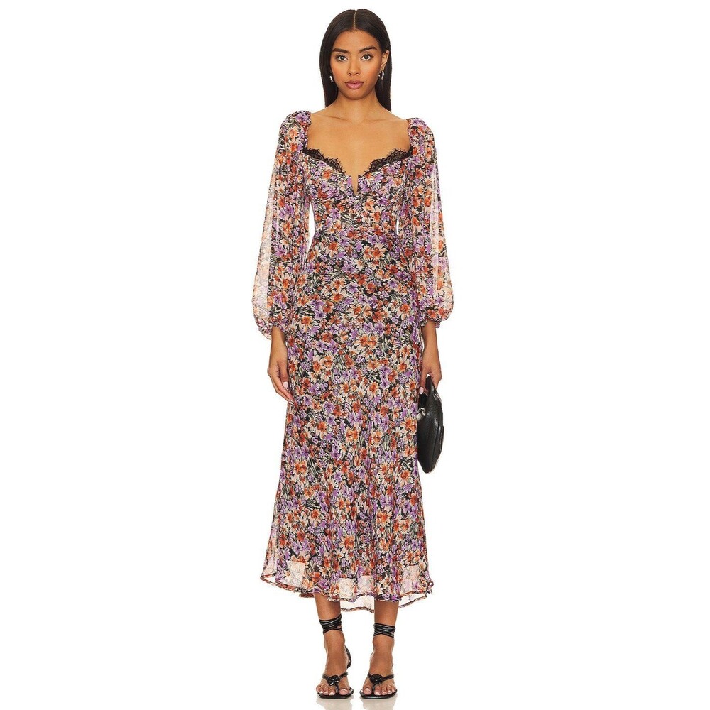 Astr Floral Midi Dress with Lace Trim